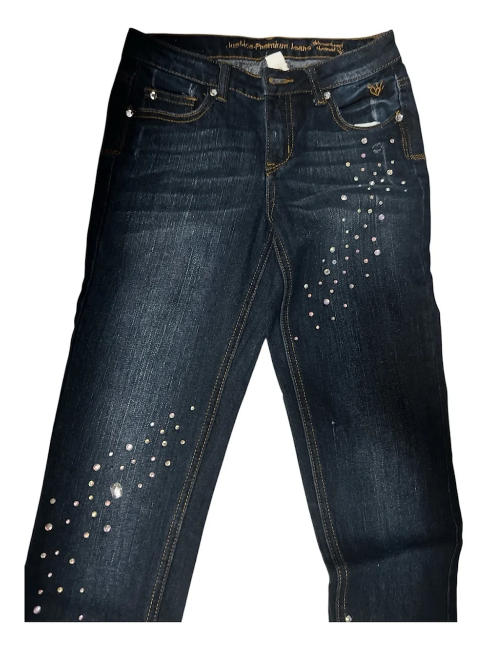 Rare Justice Premium Dark Blue Embellished girls stretch Jeans sz 14S
